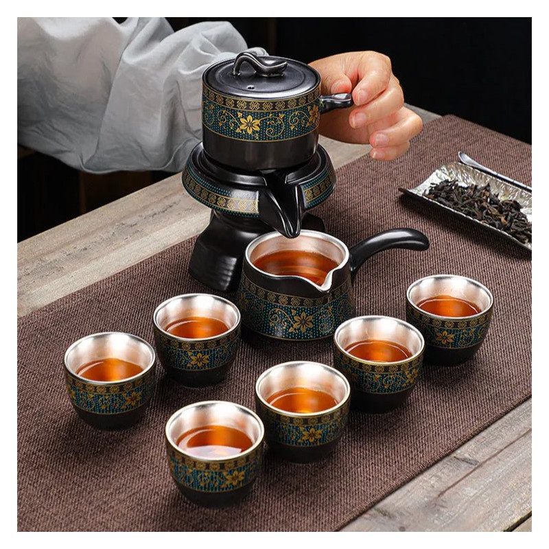 Silver-plated Chinese High-grade Ceramics Porcelain Green Tea Set